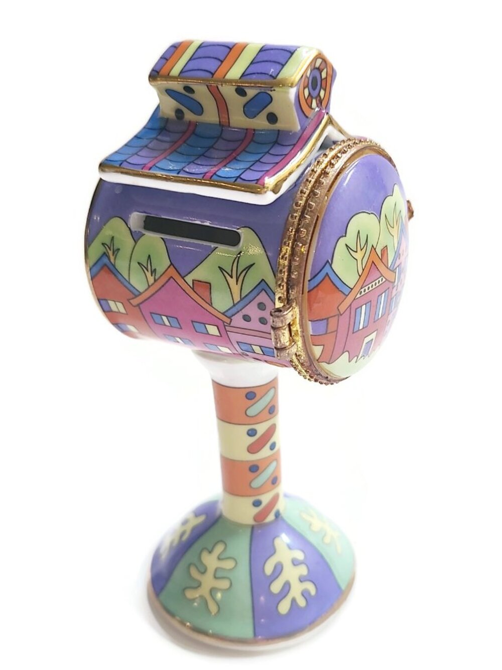Vintage Empress Arts 5" Stamp Dispenser Porcelain Mailbox Whimsical Town Village